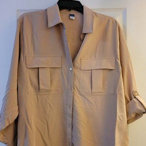 Brand New Khaki/Tan - Button Up Shirt - Rayon/Nylon 'Size M'